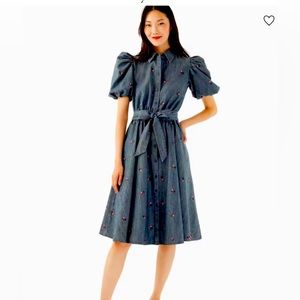 Kate Spade Embroidered Cherry Puff Sleeve Shirtdress